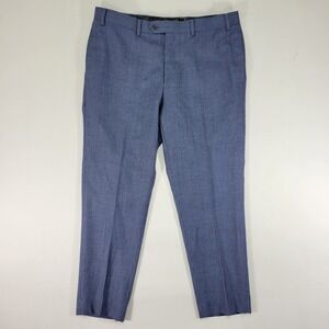 Tallia Men's Dress Pant Trousers Flat Front Blue Plaid Wool Blend Size 36x32